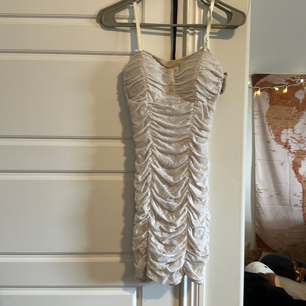 white runched hoco dress
